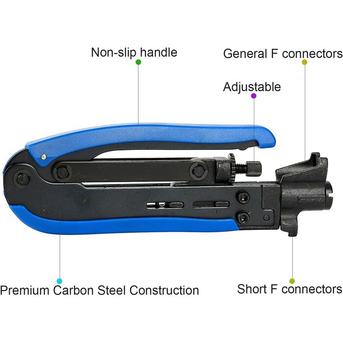 RG6-RG11-CRIMP - HIIJA RG6 Compression Tool Coax Cable Crimper Kit RG6 RG11 RG59 F81 with 20PCS F Compression Connectors - BlueYellow