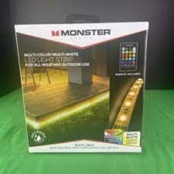 Monster MLB7-1037-RGB - Monster 16ft Multi-Color Multi-White Indoor/Outdoor LED Light Strip with Included IR Remote, Color Changing Modes and Mounting Clips - 16.4ft(5m)
