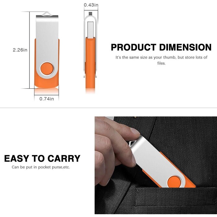 KOOTION 16GB USB 3.0 Flash Drive 16 gb Flash Drives 10pcs Thumb Drive Keychain Jump Drive Swivel Memory Sticks, Orange