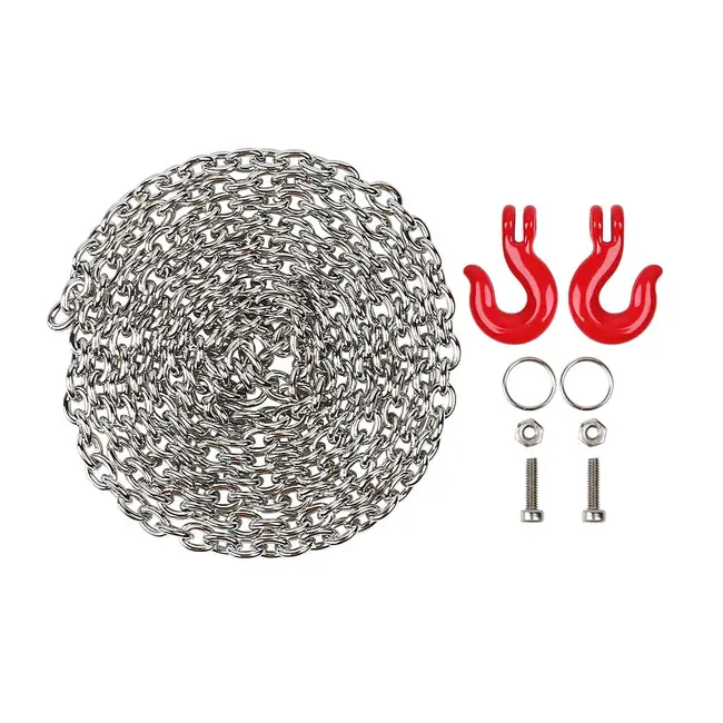 INJORA CRAW18344_03 - INJORA Metal Chain with Metal Tow Hooks for 1/10 Rock Crawler, Red