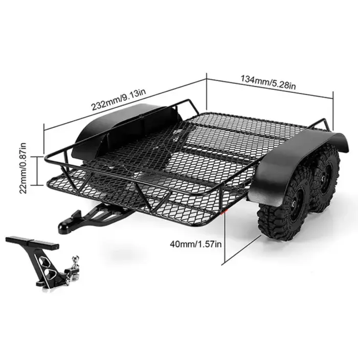 INJORA DG-TC08 - INJORA Metal Trailer with Aluminum Hitch Mount for 1/24 Axial SCX24