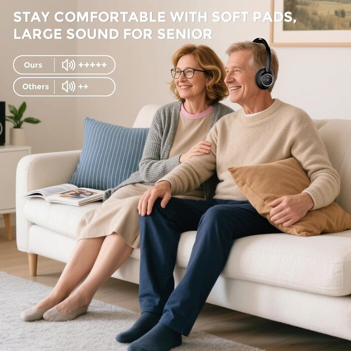 M98A - ROSIDA Wireless Headphones for TV Watching, Wireless Headphones for Seniors with Transmitter Charging Base, Bluetooth Headsets for TV, No Audio Delay, Gift for The Seniors or Parents, Black