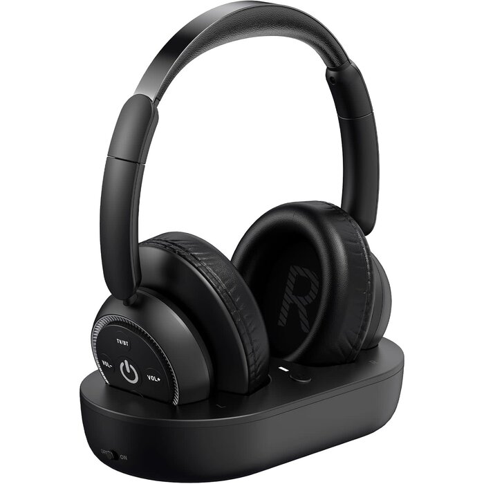 M98A - ROSIDA Wireless Headphones for TV Watching, Wireless Headphones for Seniors with Transmitter Charging Base, Bluetooth Headsets for TV, No Audio Delay, Gift for The Seniors or Parents, Black