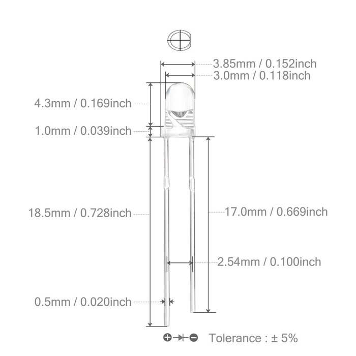 100F3T-YT-WH-RE - CHANZON 100 pcs 3mm Red LED Diode Lights (Clear Round Transparent DC 2V 20mA) Bright Lighting Bulb Lamps Electronics Components Indicator Light Emitting Diodes
