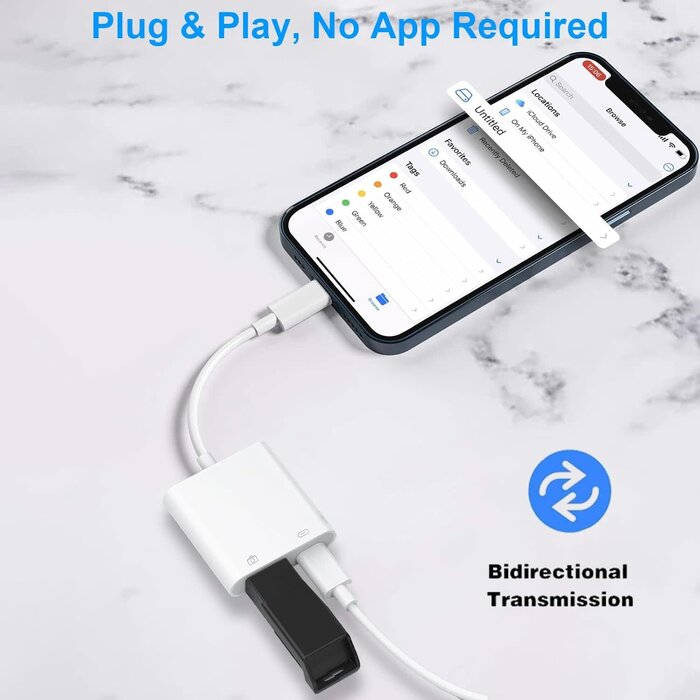 OTG2LIGHT+CHRG - Denlane Lightning to USB-A Camera Adapter, [Apple MFi Certified] USB 3.0 Female to iPhone iPad Adapter with Charging Port, Plug and Play OTG Converter Cable Support Card Reader Flash Drives Keyboard