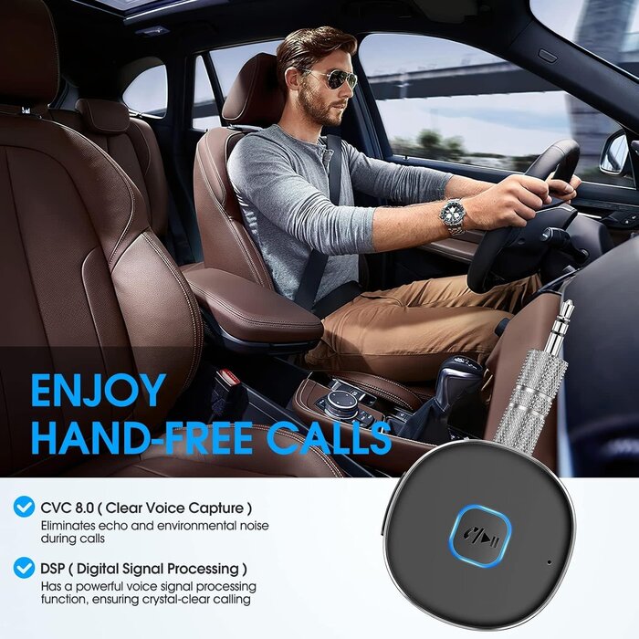 Bluetooth Receiver with LCD Screen, Portable 3.5mm AUX Bluetooth 5.0 Adapter for Car/Home Stereo/Speaker/Wired Headphones, Noise Cancelling/Hands-Free Calling/Music Streaming-Black