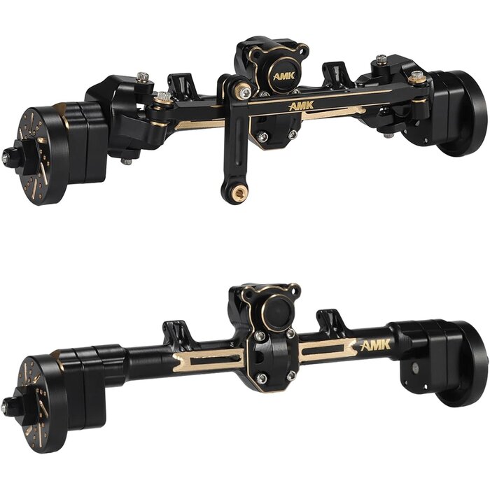 174G-SCX24-AXLES - Powmok SCX24 Axles 174g SCX24 Brass Front and Rear Portal Axle with Brass Wheel Hubs Counterweights Set for 1/24 RC Crawler Axial AX24 FCX24 SCX24 Upgrades Accessories