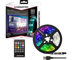 MLB7-1027- BLK - Monster Multi-Color and Multi-White LED Light Strip, 6.5 Foot, Customizable, Peel and Install, Flexible, Enhanced Ambiance, Remote Control Included, Home Decoration, Any Room