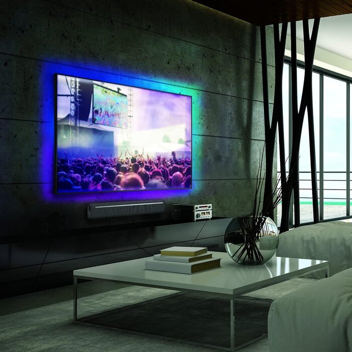 MLB7-1054- BLK - Monster 6.5 ft Multi-Color Sound Reactive LED Light Strip, Smooth Fit to Any Space, TVs, Computers, Kitchens, Bedrooms, Customizable Settings, Remote Control, USB-Powered, Easy DIY Installation