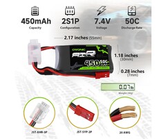 OVONIC OVONIC-7.4V-2S-450MAH-JST - OVONIC 2S Lipo Battery 50C 450mAh 7.4V Lipo Battery with JST Connector for RC Airplane Helicopter Quadcopter FPV Racing Drone