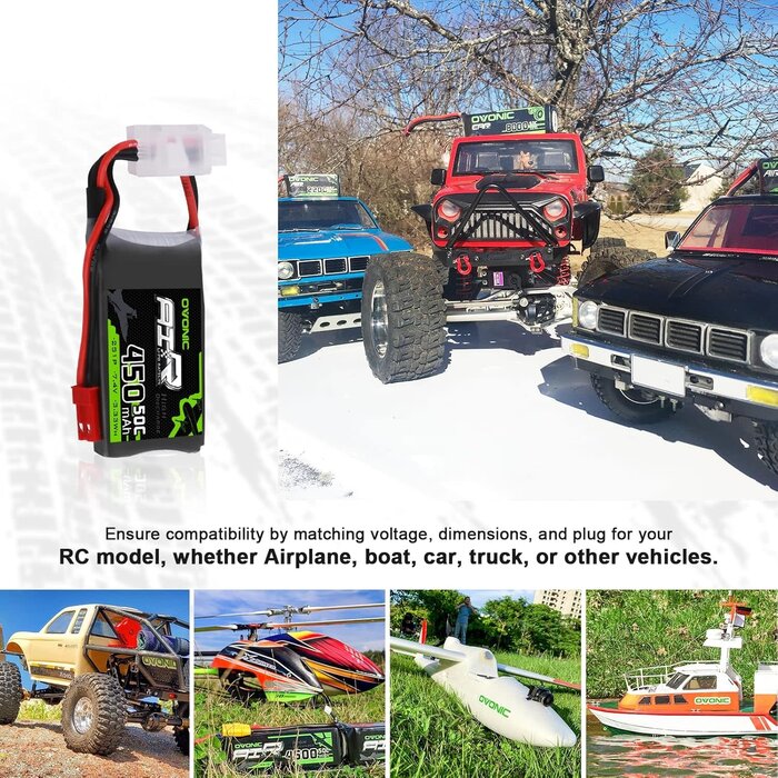 OVONIC OVONIC-7.4V-2S-450MAH-JST - OVONIC 2S Lipo Battery 50C 450mAh 7.4V Lipo Battery with JST Connector for RC Airplane Helicopter Quadcopter FPV Racing Drone