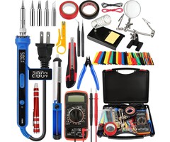 100W-SLDR-KIT - AOBOPLE 194PCS Soldering Iron Kit,100W Soldering Iron Adjustable Temperature, with Multi-Meter, Solder Wire, Stand, Desoldering Pump, Soldering Welding Iron Kit for Electronics Hobby DIY 110V US Plug
