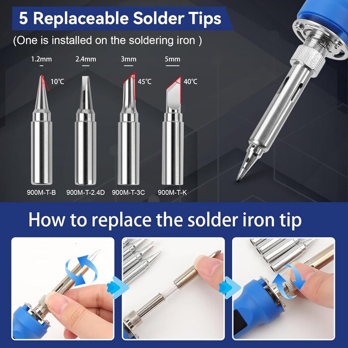 100W-SLDR-KIT - AOBOPLE 194PCS Soldering Iron Kit,100W Soldering Iron Adjustable Temperature, with Multi-Meter, Solder Wire, Stand, Desoldering Pump, Soldering Welding Iron Kit for Electronics Hobby DIY 110V US Plug