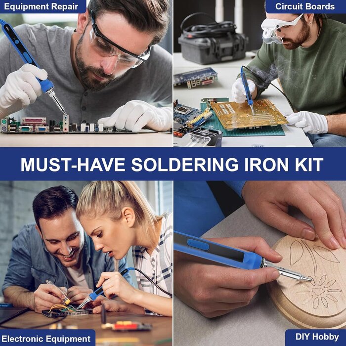 100W-SLDR-KIT - AOBOPLE 194pc Soldering Iron Kit,100W Soldering Iron Adjustable Temperature, with Multi-Meter, Solder Wire, Stand, Desoldering Pump, Soldering Welding Iron Kit for Electronics Hobby DIY 110V US Plug