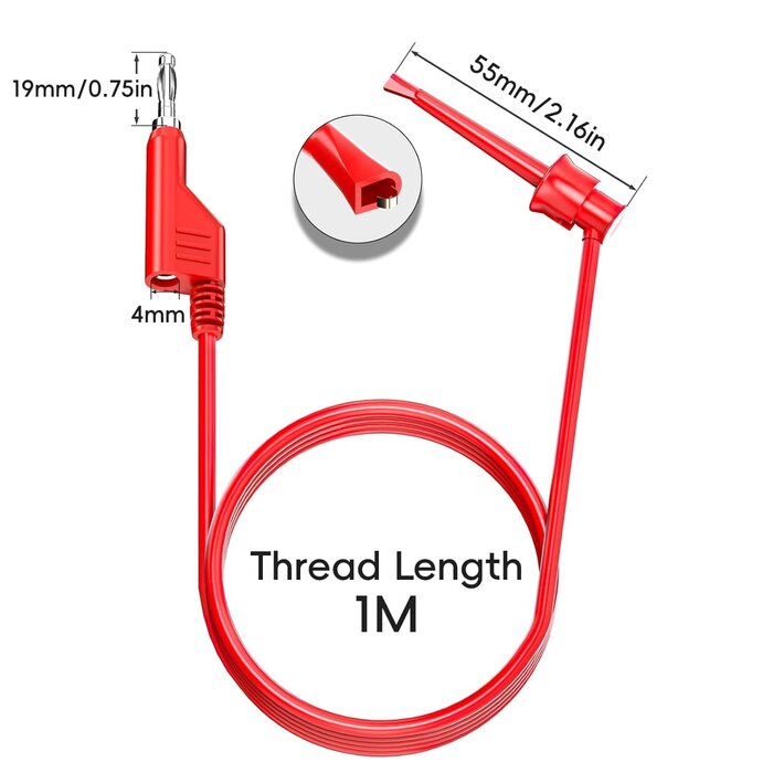 BANANA-TEST-HOOK-2PK - Goupchn 2 Pack Banana to Test Hook Test Leads 4mm Stackable Banana Plug to Test Hook Clips Flexible Test Cable Wires 500V 5A for Multimeter Electrical Testing