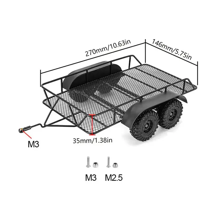 INJORA DG-TC06 - INJORA Metal Hitch Mount Trailer for 1/18 RC Crawler TRX4M