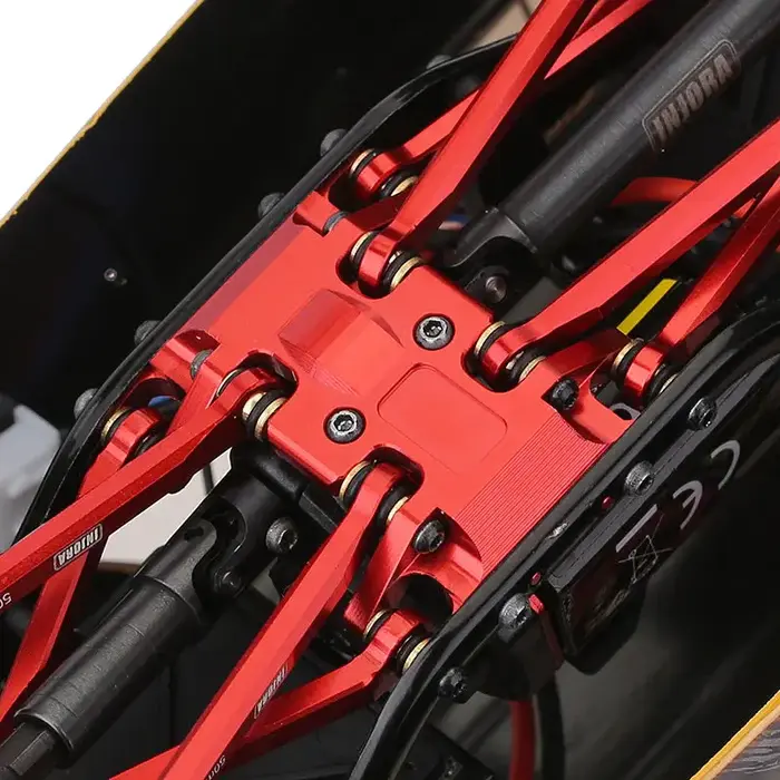 INJORA SCX24-12RD - INJORA Aluminum Gearbox Mount, Transmission Skid Plate for Axial SCX24, Red