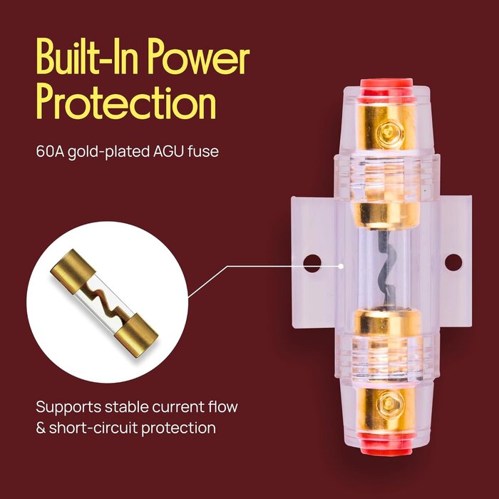 PLMRAKT8 - Pyle 8 Gauge Car Audio Wiring Kit – 20ft Power Wire – Up to 1000W Amplifier Hookup for Battery, Stereo Head Unit & Subwoofer System – Includes Speaker Wire, Ground Cable & Gold-Plated Fuse – PLMRAKT8