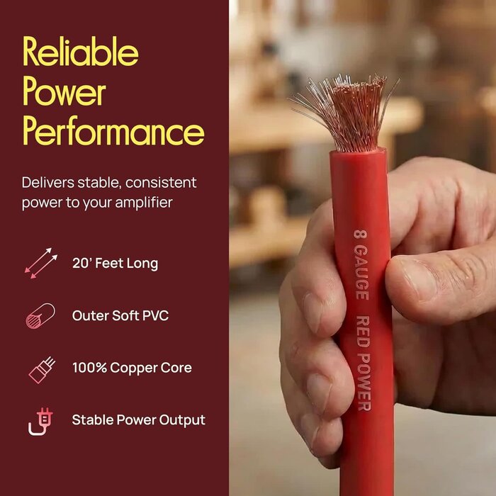 PLMRAKT8 - Pyle 8 Gauge Car Audio Wiring Kit – 20ft Power Wire – Up to 1000W Amplifier Hookup for Battery, Stereo Head Unit & Subwoofer System – Includes Speaker Wire, Ground Cable & Gold-Plated Fuse – PLMRAKT8