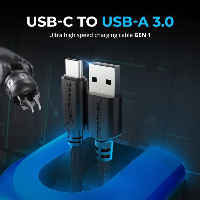 Premium High Speed 6ft USB-C to USB A 3.0 Charge Cables fast Sync for Playstation 5 DualSense, Xbox Series S X Core, Elite Series 2, NS Switch Lite, Controller [Black] (CB-C3X6)
