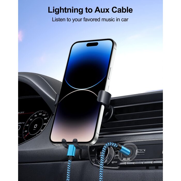 M/LIGHT-AUX-3FT - Aux Cord to iPhone 14 Pro Max, Lightning to 3.5mm Male Audio Cable Braided 3FT Auxiliar Ox Wire for Apple 14Pro 14 Plus 13 Pro Max 13 12 Mini X XR iPad iPod, iPhone Aux Chord for Car Speaker Headphone