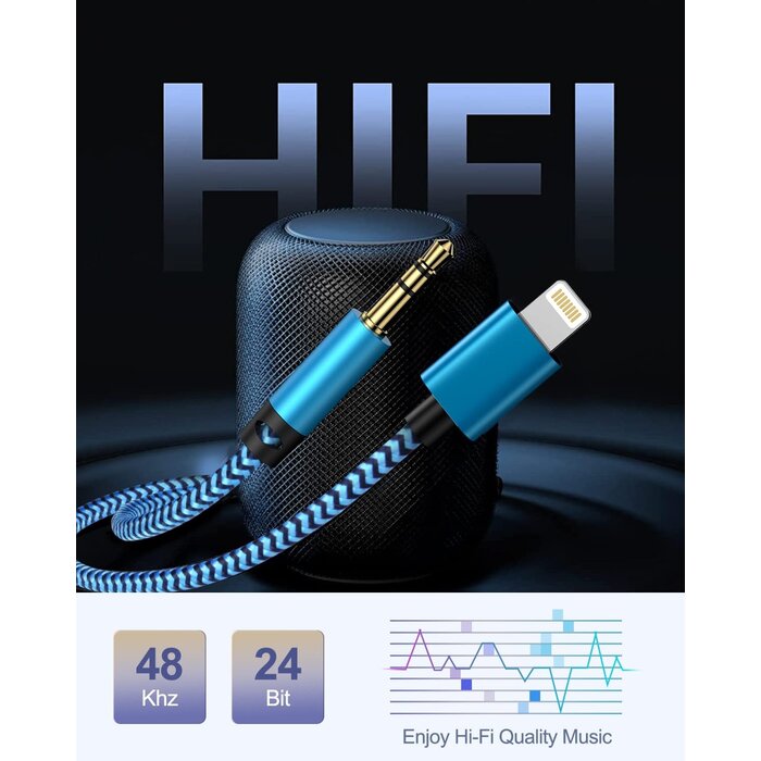 M/LIGHT-AUX-3FT - Aux Cord to iPhone 14 Pro Max, Lightning to 3.5mm Male Audio Cable Braided 3FT Auxiliar Ox Wire for Apple 14Pro 14 Plus 13 Pro Max 13 12 Mini X XR iPad iPod, iPhone Aux Chord for Car Speaker Headphone