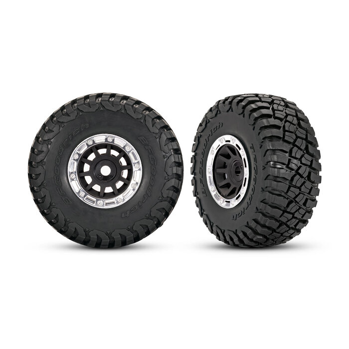 Traxxas 10870-STBLK - 1.4" Black & Chrome Wheels w/ BFG Mud-Terrain Tires (2) Mini Slash 4X4