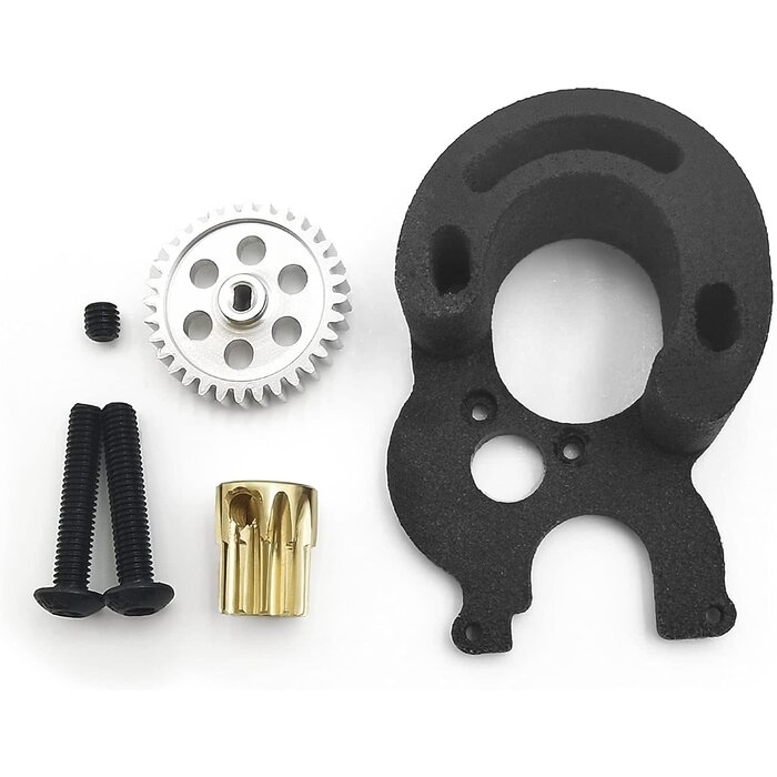 BX-SCX24-YSGWS-A-1T - MORLORDY RC Brushless Conversion Kit Motor Mount with Pinion Spur for 1/24 RC Crawler Car Axial SCX24 Upgrades Parts