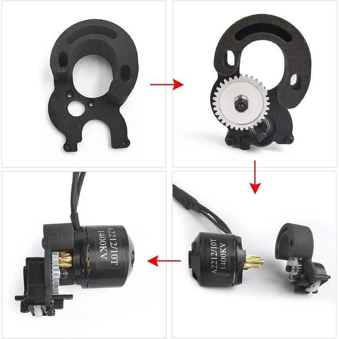 BX-SCX24-YSGWS-A-1T - MORLORDY RC Brushless Conversion Kit Motor Mount with Pinion Spur for 1/24 RC Crawler Car Axial SCX24 Upgrades Parts