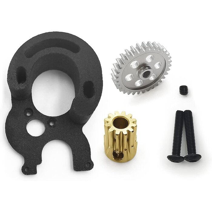 BX-SCX24-YSGWS-A-1T - MORLORDY RC Brushless Conversion Kit Motor Mount with Pinion Spur for 1/24 RC Crawler Car Axial SCX24 Upgrades Parts