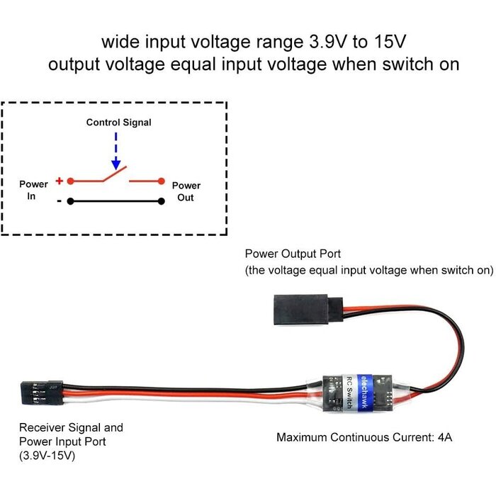 RCSW84 - elechawk RC Remote Controlled AUX On/Off Electronic Switch Relay for Car Truck Boat LED Light Drone (4A)