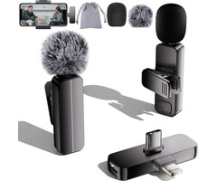 WM281 - Bulatry 2-Pack Wireless Mini Lavalier Lapel Microphone for iPhone, Android Phone(2 in 1) - 65ft Cordless Clip on Dual Mics with Noise Reduction 6H Working Time for Video Recording Vlogging, YouTube