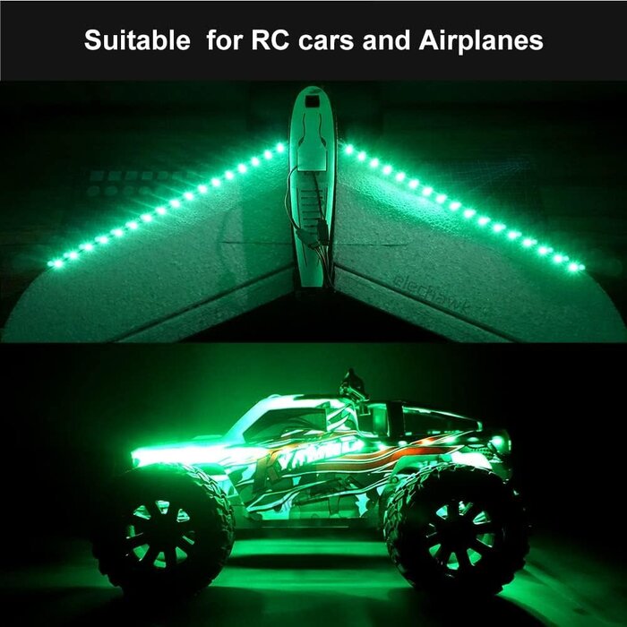 L-9-GRN - elechawk Green Waterproof LED Light Strips for RC Cars Trucks Airplanes Boats Drones Fixed Wing AR Wing Model Underglow Light (Green)