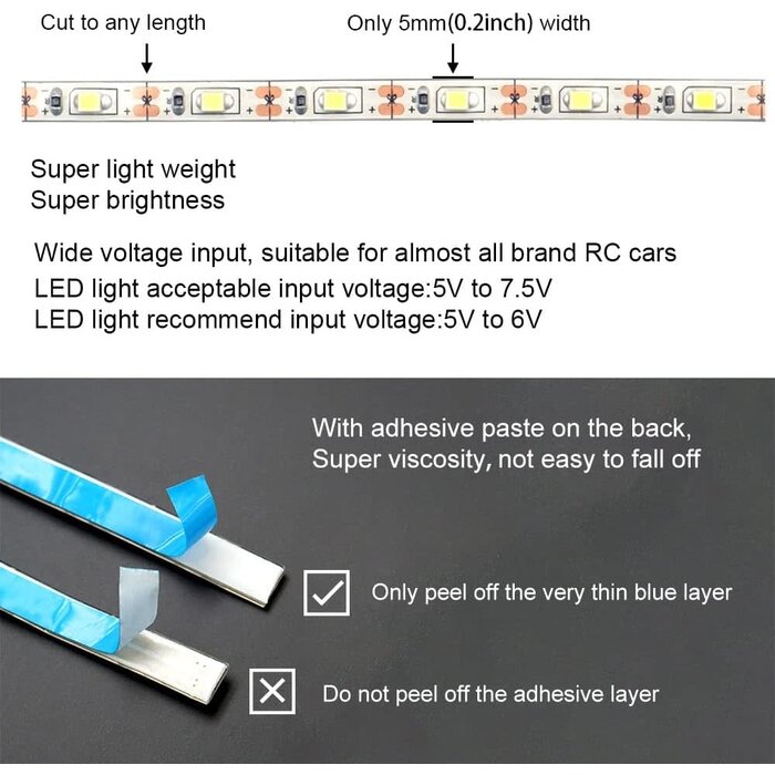L-9-ICE-BLU - elechawk Ice Blue Waterproof LED Light Strips for RC Cars Trucks Airplanes Boats Drones Fixed Wing AR Wing Model Underglow Light (Ice Blue)