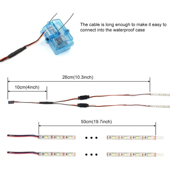 L-9-ICE-BLU - elechawk Ice Blue Waterproof LED Light Strips for RC Cars Trucks Airplanes Boats Drones Fixed Wing AR Wing Model Underglow Light (Ice Blue)