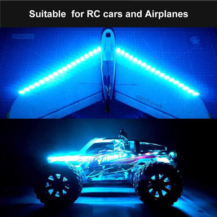 L-9-ICE-BLU - elechawk Ice Blue Waterproof LED Light Strips for RC Cars Trucks Airplanes Boats Drones Fixed Wing AR Wing Model Underglow Light (Ice Blue)