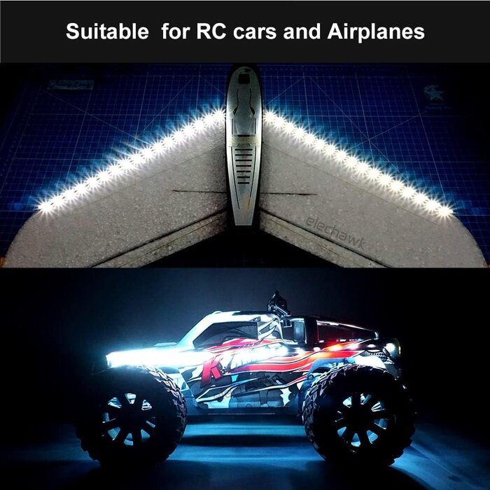 L-9-WHT - elechawk White Waterproof LED Light Strips for RC Cars Trucks Airplanes Boats Drones Fixed Wing AR Wing Model Underglow Light (White)