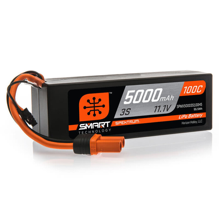 SPEKTRUM SPMX50003S100H5 - 11.1V 5000mAh 3S 100C Smart Hardcase LiPo Battery: IC5