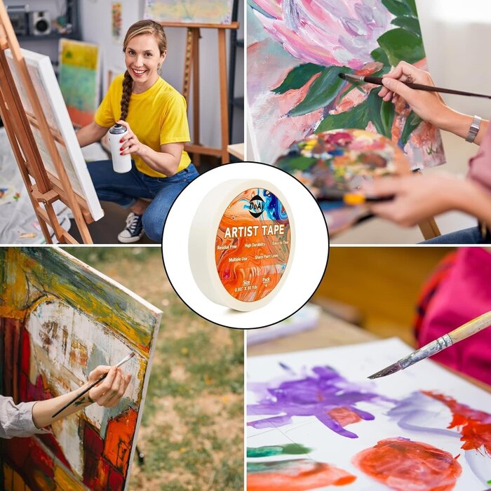 MT-1/2"-90FT - DOAY 90ft White Artist Tape - Art Masking Tape for Watercolor Paper, Canvas Acrylic Painting, Curves, Framing, Paint, Gouache, Console - Acid Free Drafting Tape 1/2" (0.50") Wide