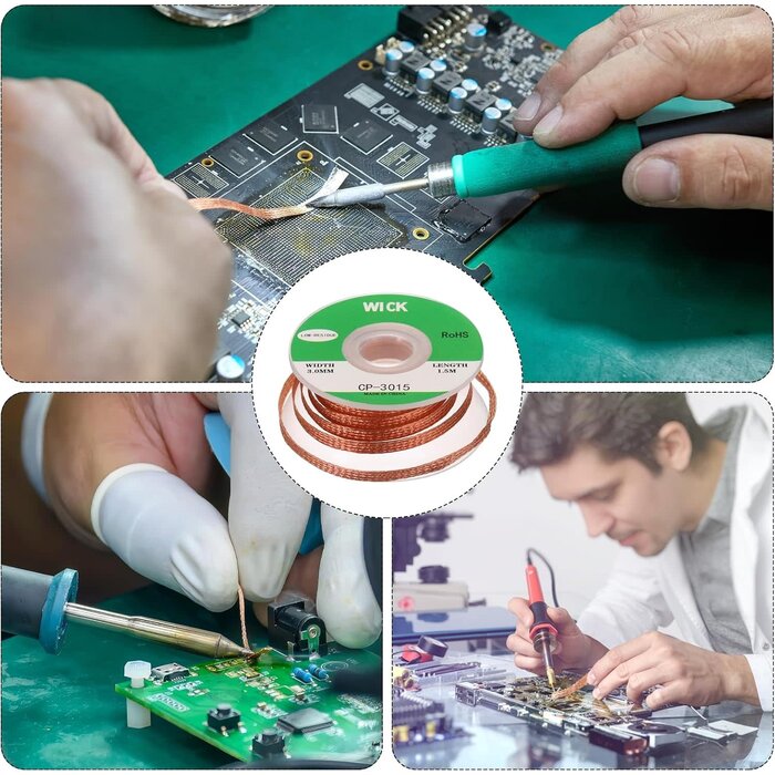 MECCANIXITY Solder Wick, No-Clean Soldering Wick Braid Desoldering Wick Braid With Flux(1.18"/3mm Width, 5Ft/1.5m Length)