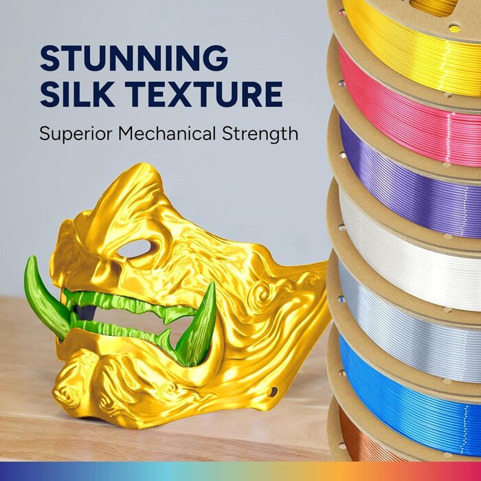 OVPLA-SLK-SLVR - OVERTURE Silk Silver PLA 1.75mm Dual Color Filament, Clog-Free Shiny 3D Printer Filament, 1kg Spool(2.2lbs), Dimensional Accuracy +/- 0.02 mm, Fit Most FDM Printer (Silk Silver)