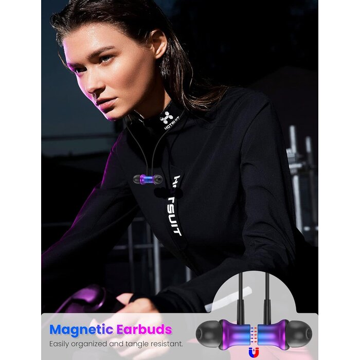 LME577 - iMangoo Design for Apple MFi-Certified Wired Earbuds for Lightning Headphones Magnetic Wire Earphones Corded with Microphone Volume Control for iPhone 14 Plus 13 Pro Max 12 Mini 11 10 XS XR Purple