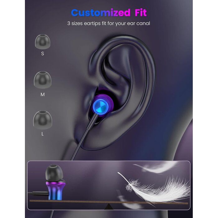 LME577 - iMangoo Design for Apple MFi-Certified Wired Earbuds for Lightning Headphones Magnetic Wire Earphones Corded with Microphone Volume Control for iPhone 14 Plus 13 Pro Max 12 Mini 11 10 XS XR Purple