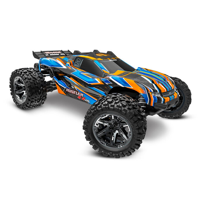 Traxxas Rustler 4X4 VXL: 1/10 scale 4X4 stadium truck, fully-assembled, waterproof electronics, Ready-To-Race®, with TQi™ 2.4 GHz 2-channel radio system, TSM®, Extreme HD Kit, VXL-3s™ speed control, and clipless painted ProGraphix® body Orange 1/10