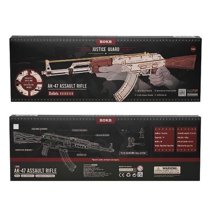ROELQ901 - Justice Guard Gun Models; AK-47 Assault Rifle Rubber Band Gun