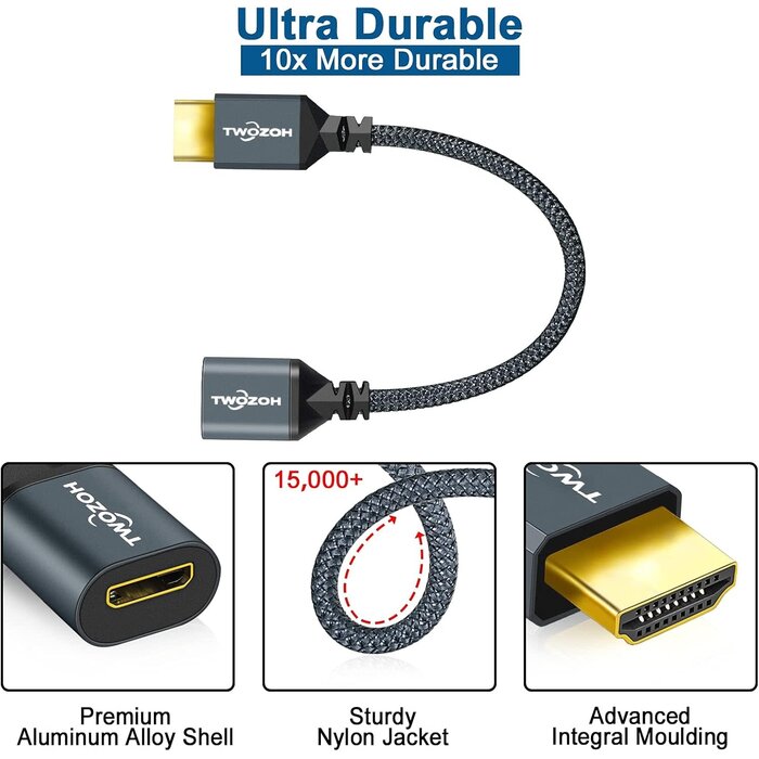 Twozoh HDMI/M-MINI-HDMI/F - Twozoh HDMI Male to Mini HDMI Female Adapter Cable, Male HDMI to Female Mini HDMI Cable Adapter (A Type to C Type) 3D/4K 1080p HDMI 2.0 (20cm/0.6ft)