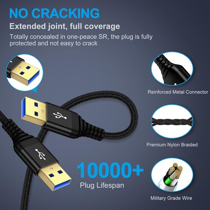 USB-A-USB-A-10ft - ANDHOT USB to USB Cable, 10 FT USB-A to USB-A Male to Male USBCable Double End USB3.0 Cable A to A Data Transfer Cord for Laptop Cooling Pad,Soundbar,Monitor,TV,KVM,DVD Player,Hard Drive Enclosures