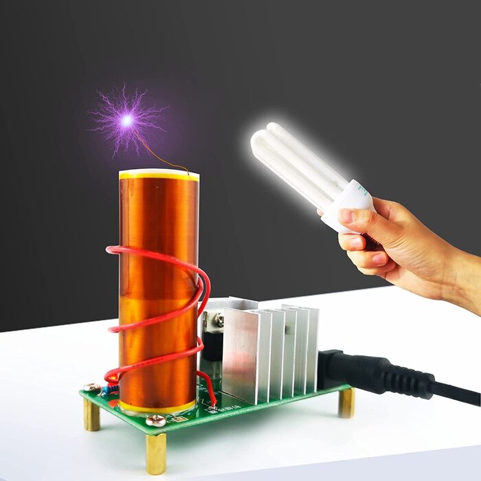 TESLA-COIL-KIT - WWZMDiB Mini DIY Tesla Coil Kit Practice Soldering Project Electronic Kit for Adults which can Sing, wirelessly Transmit Electricity, Light Fluorescent Lamps, and Have Wonderful arcs.