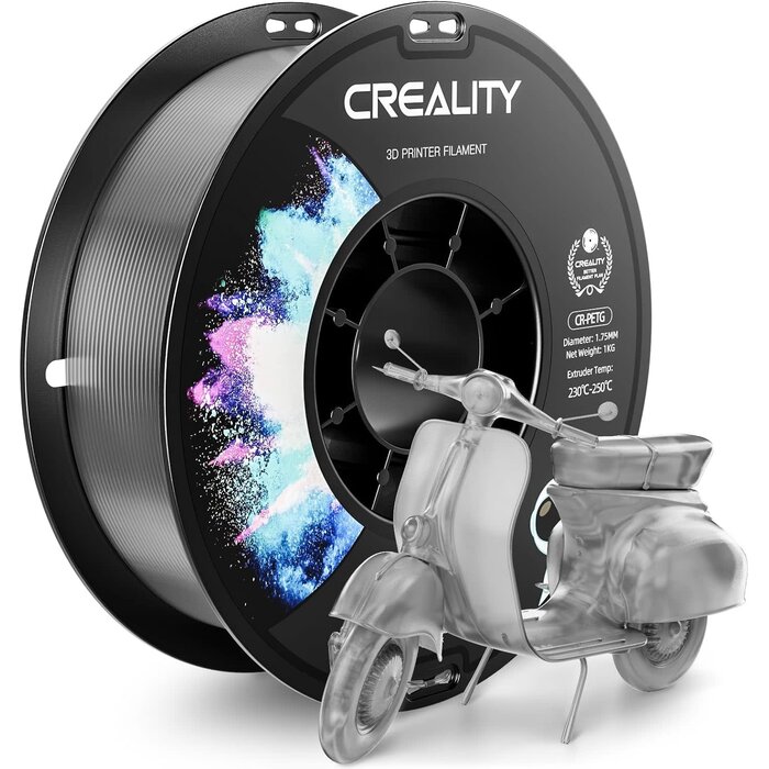 Creality CR-PETG-TRNSPNT - CREALITY PETG Filament 1.75mm 3D Printer Filament, 1kg (2.2lb) Neatly Wound Spool, Dimensional Accuracy ±0.03mm, Excellent Toughness, Fits for Most FDM 3D Printers, Transparent