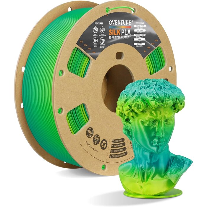 OVPLA-SLK-TRPC - OVERTURE Silk PLA Rainbow Filament 1.75mm, Bi-Color Shiny PLA Finish, Smooth & Glossy, 1kg Spool (2.2lbs), Ideal for Cosplay Jewelry & Home Decor (Silk Tropic)